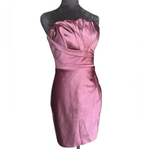 Express Brown Satin Strapless Pleated Mini Dress Women’s Size 8 NWT